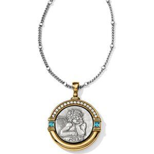 Brighton Medaille CHERUB LARGE Two-Tone Crystal Pendant Necklace JM1643NWT $78